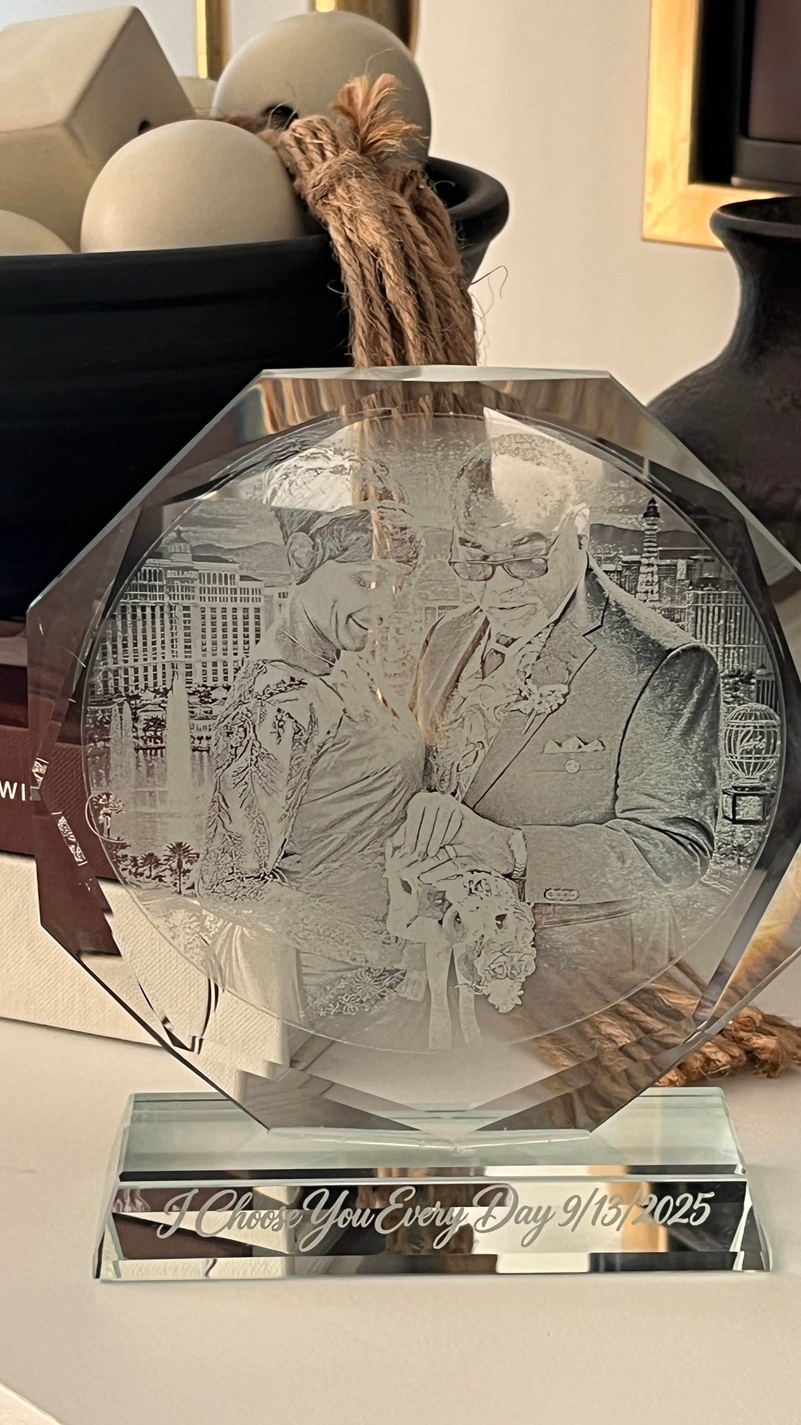 Personalized engraved glass presentation piece