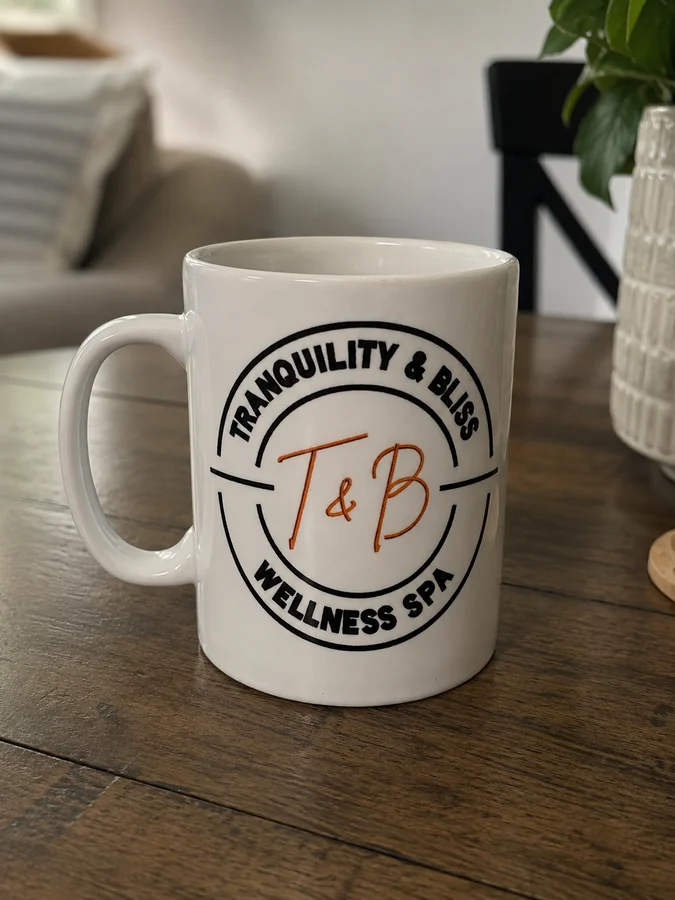 Professionally presented custom branded wellness spa mug by Needle & Spark