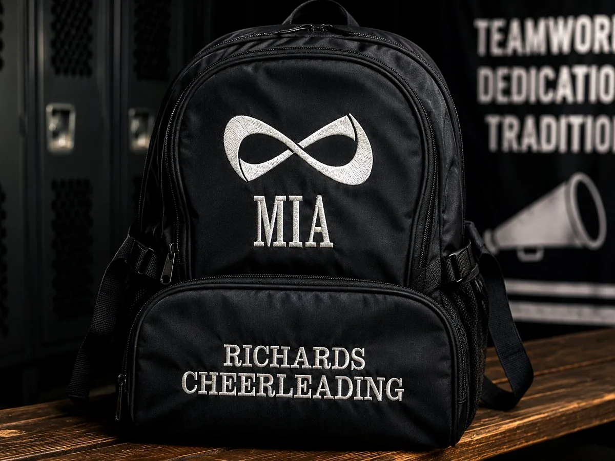 Personalized embroidered cheerleading team backpack