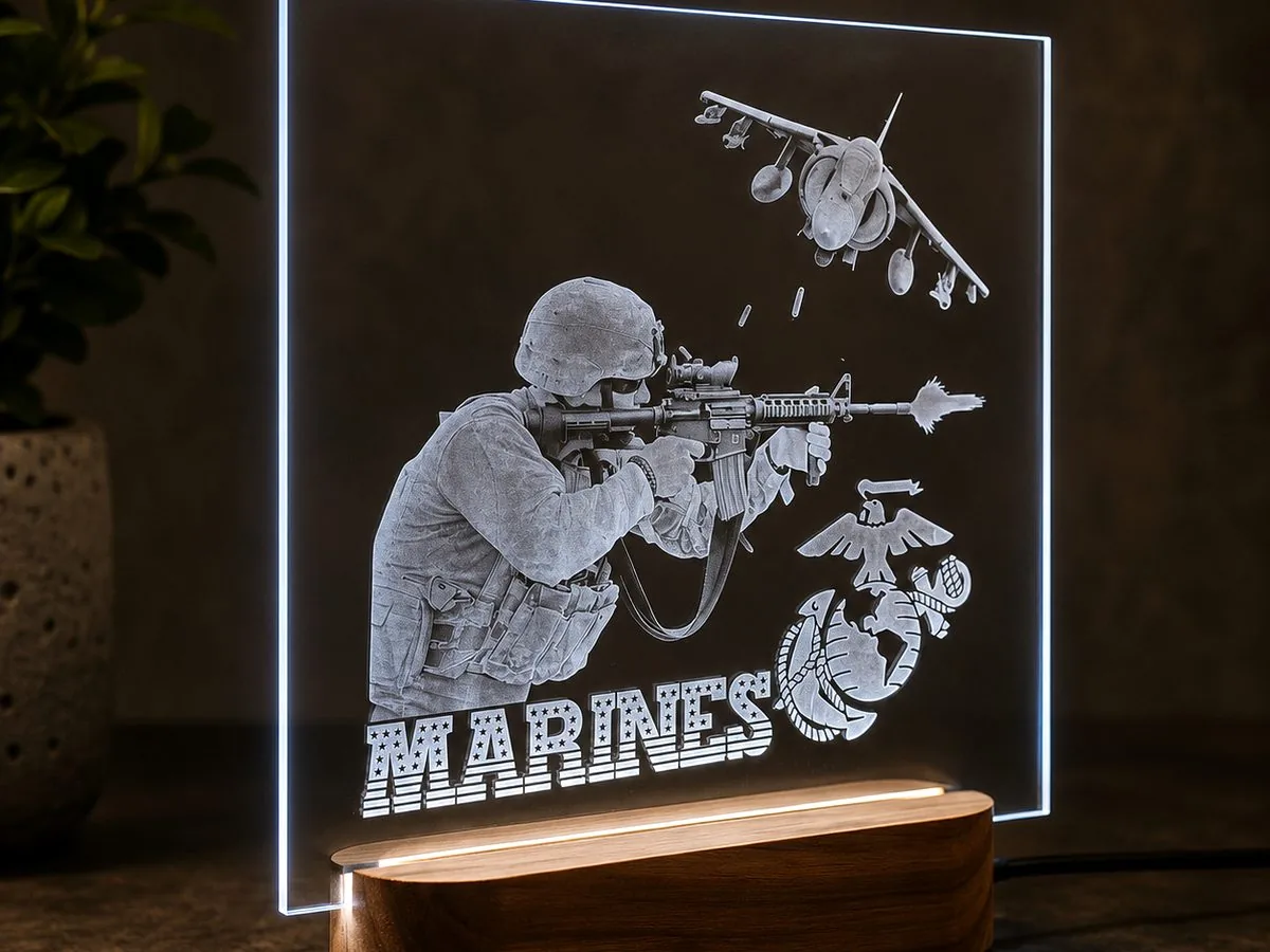 Custom engraved United States Marines acrylic light display