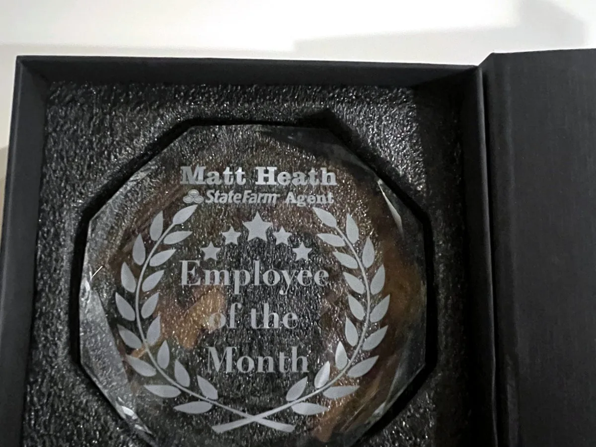 Custom engraved employee recognition award
